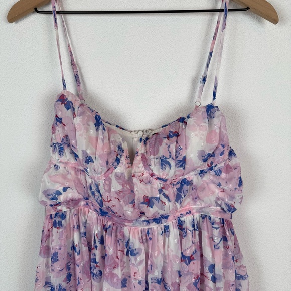 Lulus Total Darling Pink Multi Floral Print Notched Bustier Maxi Dress Large - Picture 6 of 14